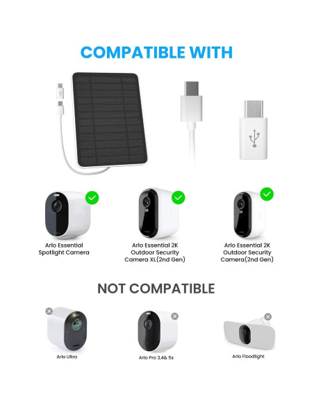 Cargador Solar WININMETA 5W para Cámara Arlo Essential 2da Gen Cargador Solar WININMETA 5W para Cámara Arlo Essential 2da Gen