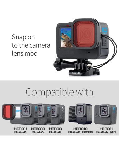 Filtro Subacuático YALLSAME para GoPro HERO9 10 11 12 - Rojo y Magenta