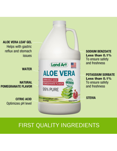 Jugo Puro de Aloe Vera Land Art 64 oz Sabor Granada Orgánico
