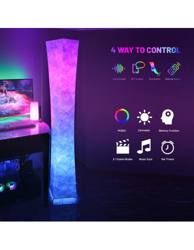 Lámpara de Pie LED RGB LEONC 61" Control Remoto y App