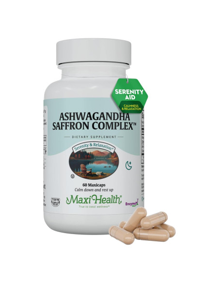 Suplemento Ashwagandha y Azafrán Maxi Health 600mg 60 Cápsulas Suplemento Ashwagandha y Azafrán Maxi Health 600mg 60 Cápsulas