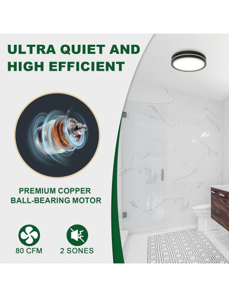 Ventilador de Baño Akicon con Luz LED 15W y 80 CFM Negro Ventilador de Baño Akicon con Luz LED 15W y 80 CFM Negro