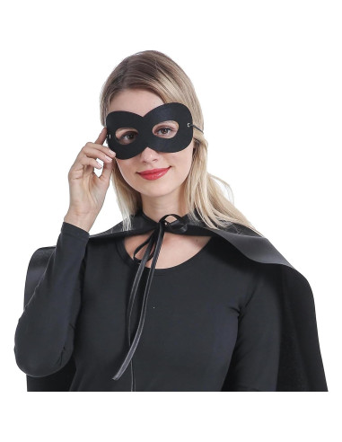 Capa y Máscara de Superhéroe Adulto - Disfraz Halloween Negro