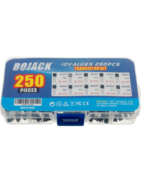 Kit de Transistores de Potencia BOJACK 250 Piezas PNP NPN Kit de Transistores de Potencia BOJACK 250 Piezas PNP NPN