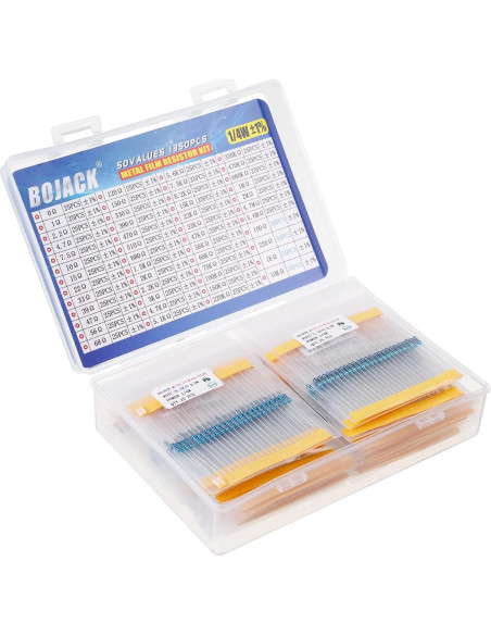 Kit de Resistores BOJACK 1350 Piezas 50 Valores 1% 1/4W Kit de Resistores BOJACK 1350 Piezas 50 Valores 1% 1/4W