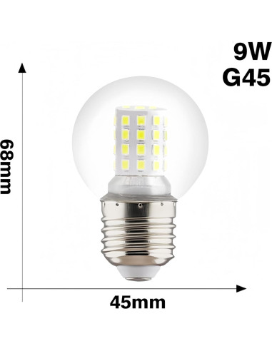 Bombilla LED G45 9W JKLcom E26/E27 Luz Diurna 6000K Paquete 6