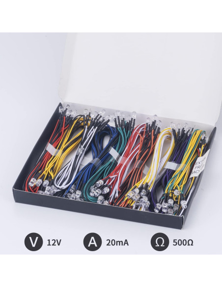 DiCUNO 100 Diodos LED Pre Cableados 12V 5MM 10 Colores DiCUNO 100 Diodos LED Pre Cableados 12V 5MM 10 Colores