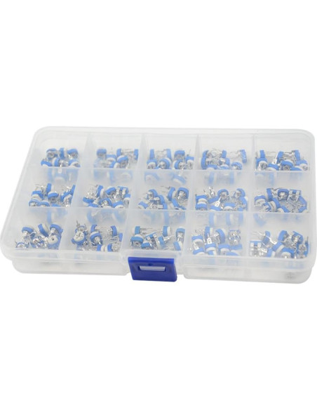 Kit de Potenciometros Trimmer 150 Pcs 100 a 1M Ohm con Caja Kit de Potenciometros Trimmer 150 Pcs 100 a 1M Ohm con Caja