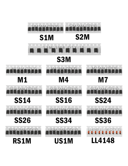 Kit de Diodos SMD Chanzon 150pcs - 15 Valores Variados Kit de Diodos SMD Chanzon 150pcs - 15 Valores Variados