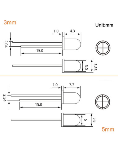 Kit de 200 Diodos LED 3mm y 5mm Yetaida - 5 Colores
