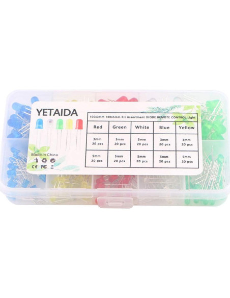 Kit de 200 Diodos LED 3mm y 5mm Yetaida - 5 Colores Kit de 200 Diodos LED 3mm y 5mm Yetaida - 5 Colores
