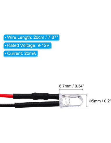 Diodos LED 5mm PATIKIL 40 Pcs Luz Blanca Pura 9-12V