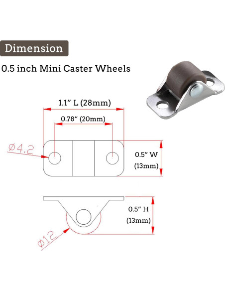 Ruedas Mini Caster WANLIAN 1.3 cm Adhesivo Paquete de 8 Ruedas Mini Caster WANLIAN 1.3 cm Adhesivo Paquete de 8