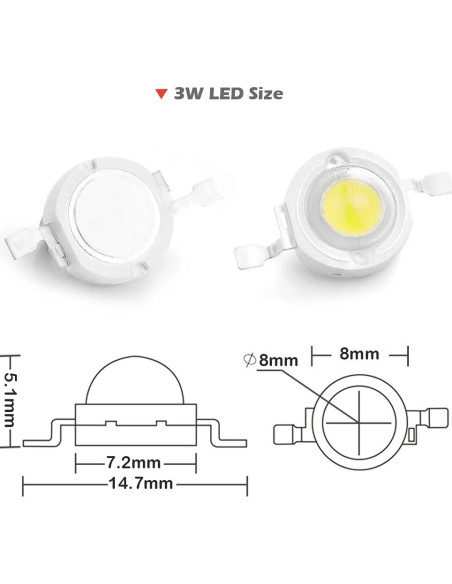 Chip LED Chanzon 10 Pcs 3W Blanco 6000K-6500K 280LM Chip LED Chanzon 10 Pcs 3W Blanco 6000K-6500K 280LM