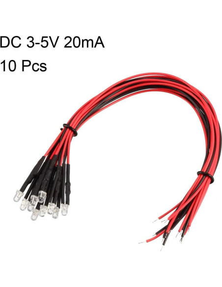 10 LEDs Pre Cableados 3mm Verde uxcell - 20cm DC 3-5V 10 LEDs Pre Cableados 3mm Verde uxcell - 20cm DC 3-5V