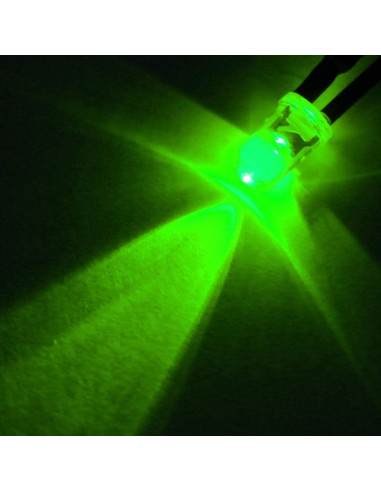 10 LEDs Pre Cableados 3mm Verde uxcell - 20cm DC 3-5V