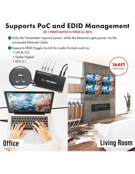 Extensor HDMI 1x4 J-Tech Digital 1080P 50m Control IR Extensor HDMI 1x4 J-Tech Digital 1080P 50m Control IR