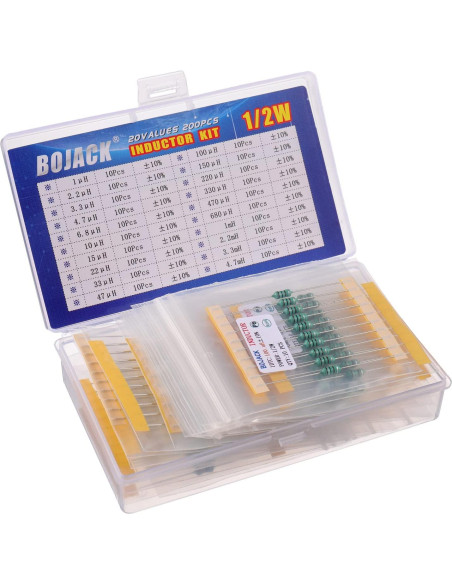 Kit de Inductores BOJACK 200 Pcs 1uH a 4.7mH 0.5W Kit de Inductores BOJACK 200 Pcs 1uH a 4.7mH 0.5W