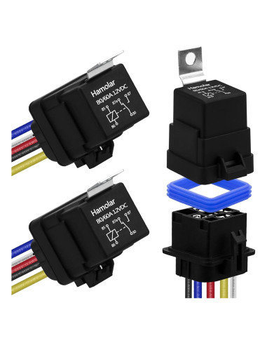 Paquete de 3 Relés Impermeables Hamolar 80/60A 12V DC con Cables