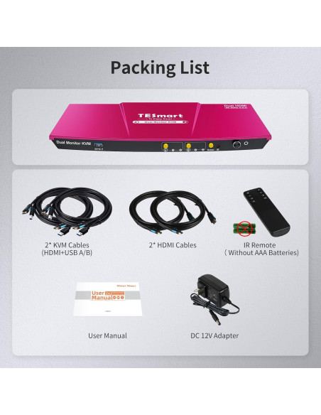 Interruptor KVM TESmart 2 Monitores 2 Computadoras 4K Interruptor KVM TESmart 2 Monitores 2 Computadoras 4K