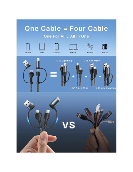 Cable de carga 4 en 1 XUDUO 0.91m USB C Lightning 60W Cable de carga 4 en 1 XUDUO 0.91m USB C Lightning 60W