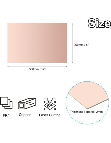 PCB Doble Cara PATIKIL 20x30 cm 4 Piezas FR4 2 mm Cobre