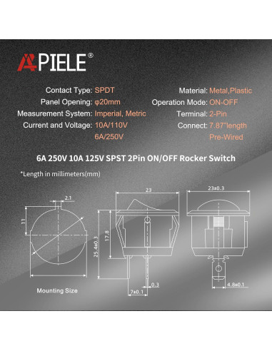 Interruptor Basculante ON/OFF APIELE KCD1 5 Pcs 6A 250V