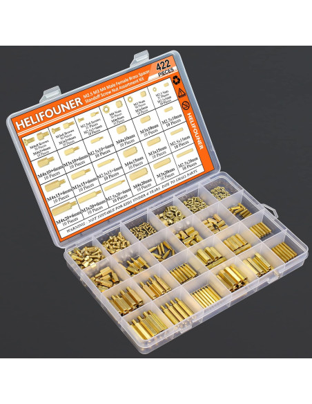 Kit 422 Piezas Espaciadores de Latón M2.5 M3 M4 Tornillos Kit 422 Piezas Espaciadores de Latón M2.5 M3 M4 Tornillos