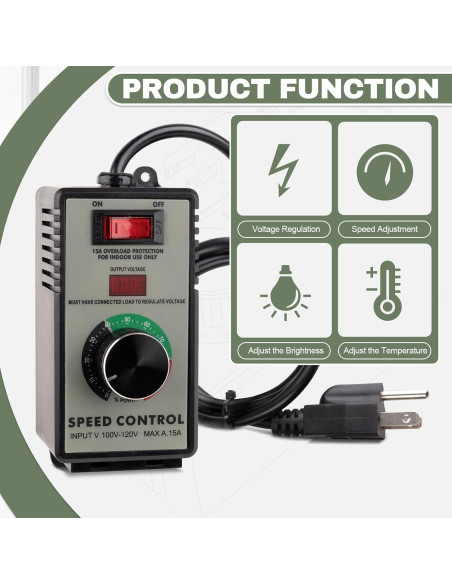 Controlador de Velocidad de Motor AC ReeMoo 120V 15A con LED Controlador de Velocidad de Motor AC ReeMoo 120V 15A con LED