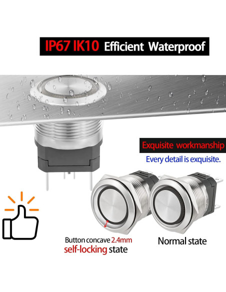 Interruptor de Botón de Presión ZJWZJH 15A 12V IP67 Acero Inoxidable Interruptor de Botón de Presión ZJWZJH 15A 12V IP67 Acero Inoxidable