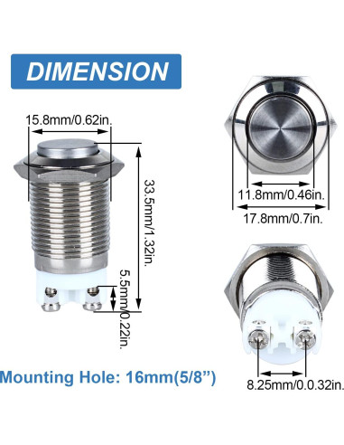 Paquete de 2 Interruptores Metálicos Impermeables DMWD 16mm