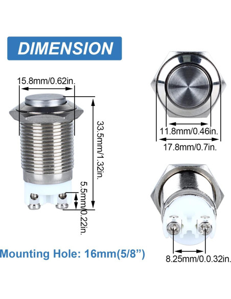 Paquete de 2 Interruptores Metálicos Impermeables DMWD 16mm Paquete de 2 Interruptores Metálicos Impermeables DMWD 16mm