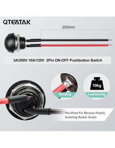 Interruptor de Botón Pulsador QTEATAK JF-33B Impermeable 12mm