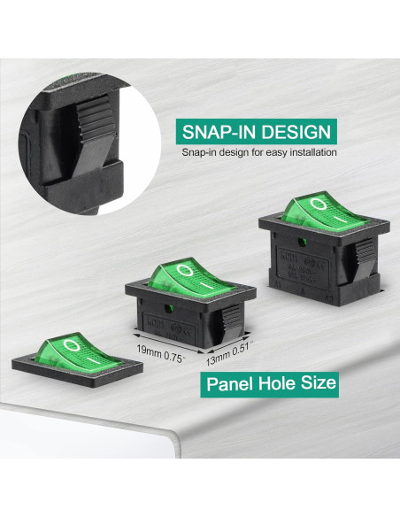 Interruptor de Palanca QTEATAK KCD1 3 Pines LED Verde 20A Interruptor de Palanca QTEATAK KCD1 3 Pines LED Verde 20A