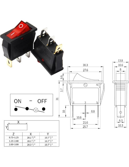 5 Pcs Interruptor Rocker On/Off 3 Pines 12V 250V 15A Rojo 5 Pcs Interruptor Rocker On/Off 3 Pines 12V 250V 15A Rojo