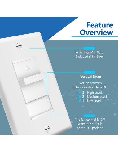 Interruptor de Ventilador LIDER 3 Velocidades Blanco 120V