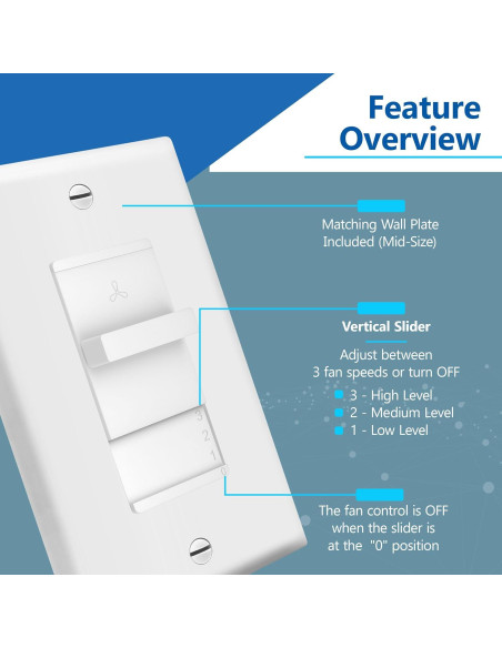 Interruptor de Ventilador LIDER 3 Velocidades Blanco 120V Interruptor de Ventilador LIDER 3 Velocidades Blanco 120V