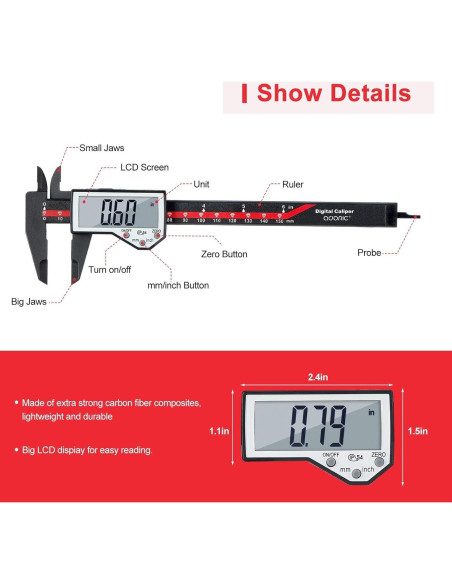 Calibrador Digital Adoric 0-15.24 cm Pantalla LCD IP54 Calibrador Digital Adoric 0-15.24 cm Pantalla LCD IP54