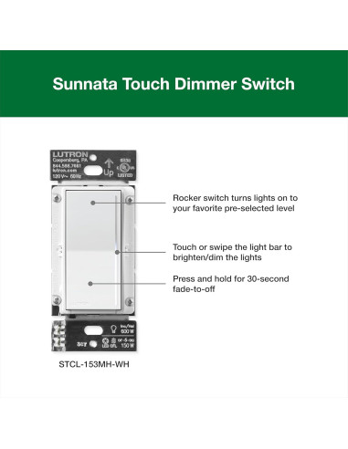 Interruptor Regulable Táctil Lutron Sunnata LED+ Blanco 3 Vías