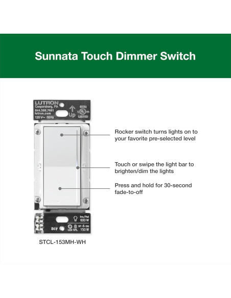 Interruptor Regulable Táctil Lutron Sunnata LED+ Blanco 3 Vías Interruptor Regulable Táctil Lutron Sunnata LED+ Blanco 3 Vías