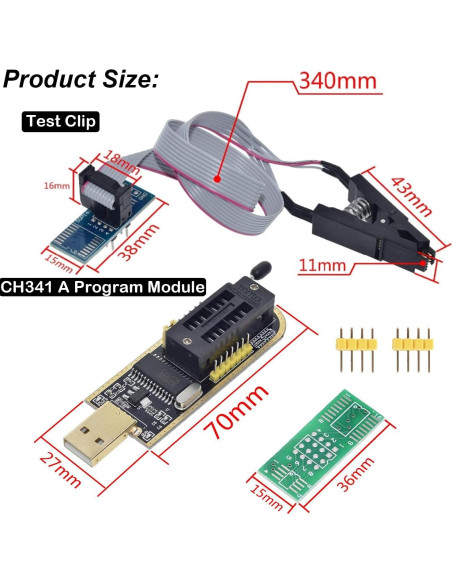 Programador USB CH341A Geekstory + Clip SOIC8 para EEPROM Programador USB CH341A Geekstory + Clip SOIC8 para EEPROM