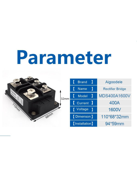 Rectificador de Puente Trifásico Aigoodele MDS400A 400A 1600V Rectificador de Puente Trifásico Aigoodele MDS400A 400A 1600V