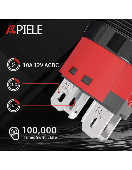 Interruptor Pulsador Metal 22mm APIELE 12V 10A IP65 Negro-Rojo Interruptor Pulsador Metal 22mm APIELE 12V 10A IP65 Negro-Rojo