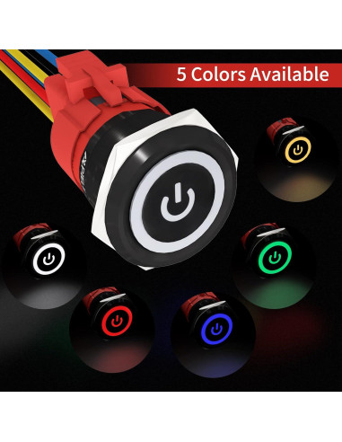 Interruptor Pulsador Metal 22mm APIELE 12V 10A IP65 Negro-Rojo