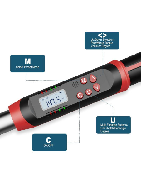 Llave de Torque Digital Leolee 1/2" 10-200 Nm con Alerta LED Llave de Torque Digital Leolee 1/2" 10-200 Nm con Alerta LED