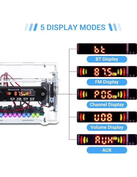 Kit Altavoz Bluetooth DIY MiOYOOW con Radio FM y LED 370g Kit Altavoz Bluetooth DIY MiOYOOW con Radio FM y LED 370g