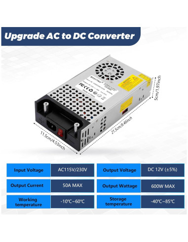 Convertidor AC a DC 12V 600W BOSYTRO - Fuente de Poder 50A