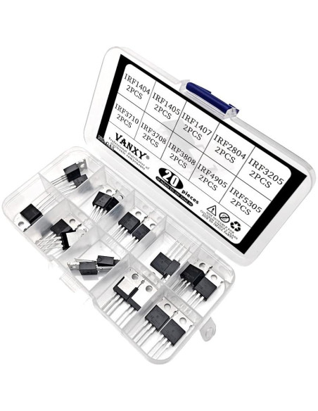 Kit de Transistores MOSFET TO-220 VANXY 20 Pcs IRF1404-IRF5305 Kit de Transistores MOSFET TO-220 VANXY 20 Pcs IRF1404-IRF5305
