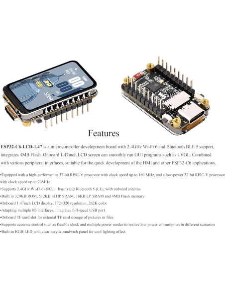 Placa de Desarrollo ESP32-C6 con Pantalla LCD 3.73 cm Placa de Desarrollo ESP32-C6 con Pantalla LCD 3.73 cm