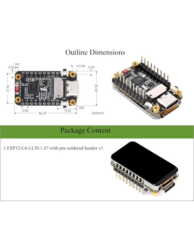 Placa de Desarrollo ESP32-C6 con Pantalla LCD 3.73 cm